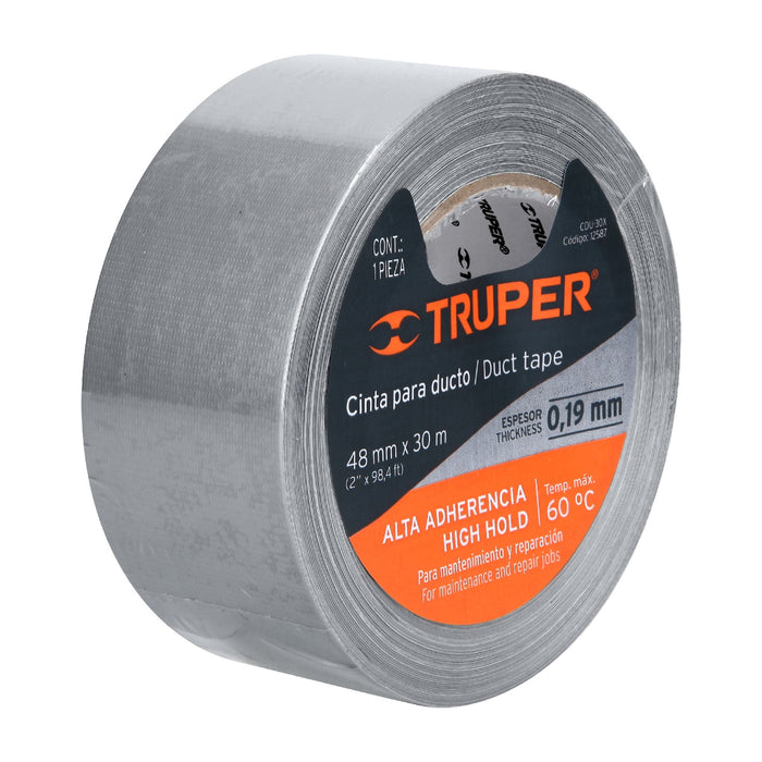 Cinta para ducto 30m x 48mm, espesor 0.19mm, Truper 12587 CDU-30X