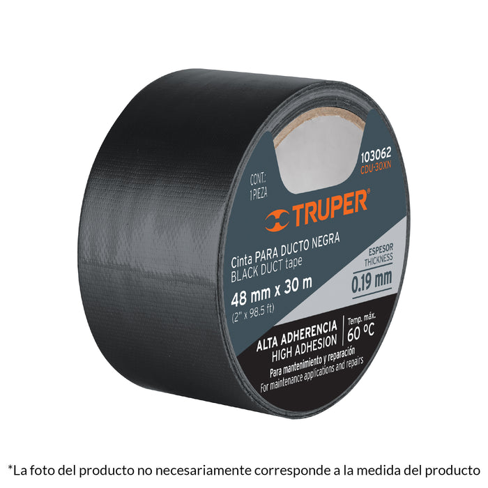 Cinta negra para ducto 50m x 48mm, espesor 0.19mm, Truper 103063 CDU-50XN
