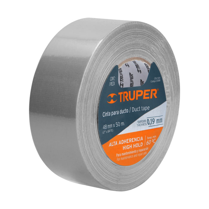 Cinta para ducto 50m x 48mm, espesor 0.19mm, Truper 12588 CDU-50X