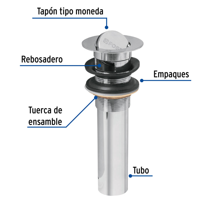 Contra p/lavabo con rebosadero, tipo moneda, cromo, 1-1/4' 49983