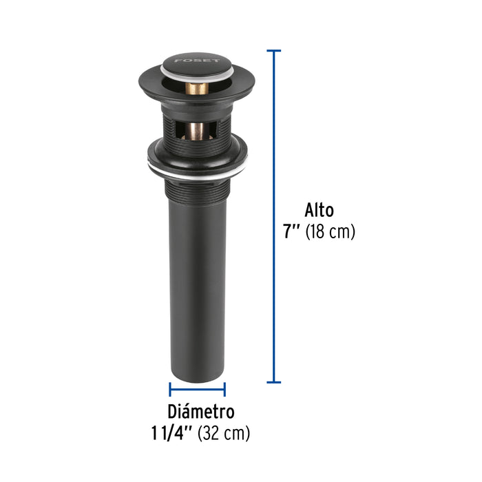 Contra p/lavabo, 1-1/4', con rebosadero, push, latón, negro 47981