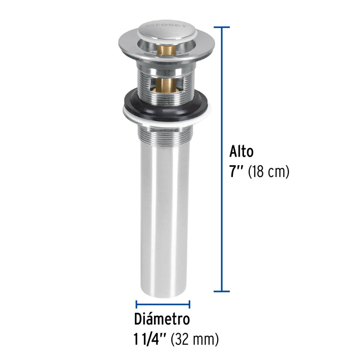 Contra p/lavabo con rebosadero, sistema push, satín, 1-1/4' 45283