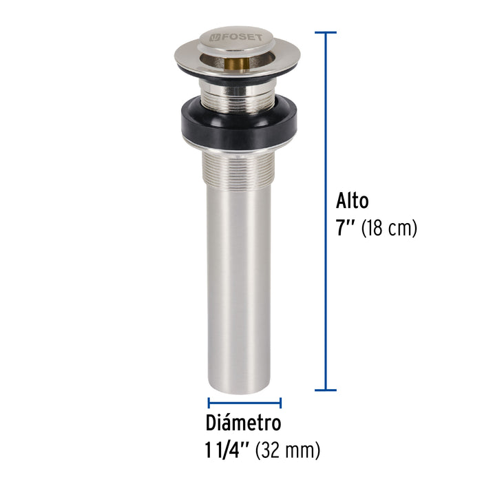 Contra p/lavabo sin rebosadero, sistema push, satín, 1-1/4' 47038