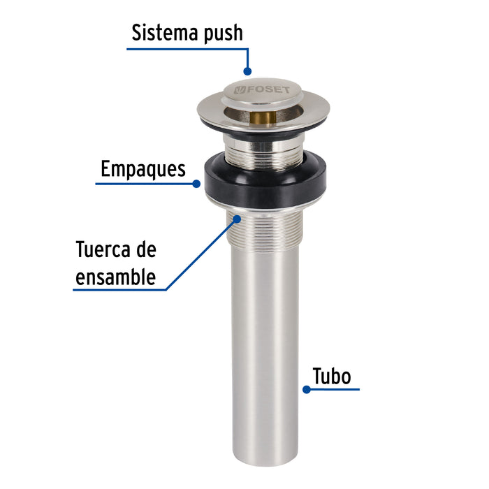 Contra p/lavabo sin rebosadero, sistema push, satín, 1-1/4' 47038