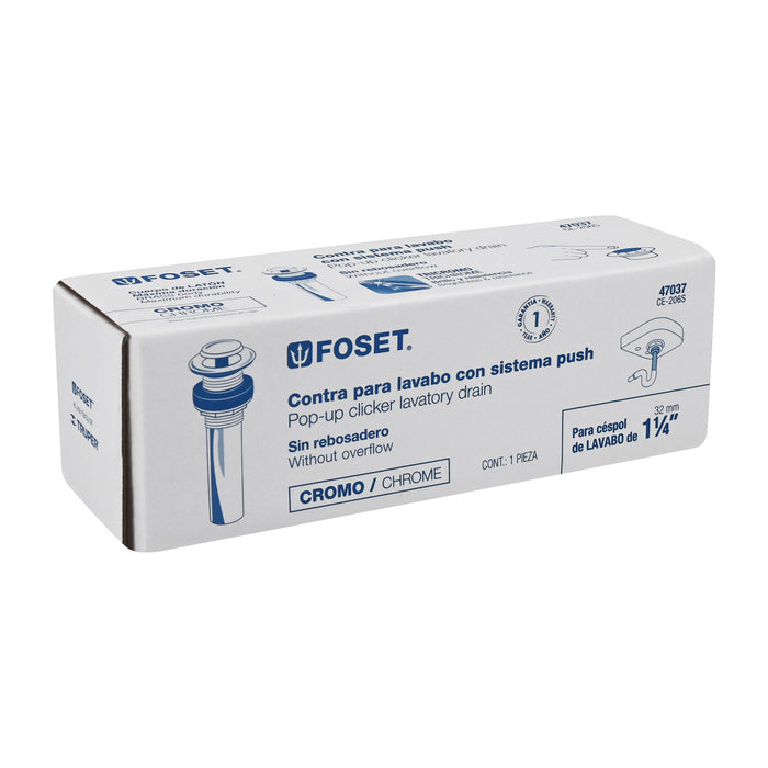 Contra p/lavabo sin rebosadero, sistema push, cromo, 1-1/4' 47037