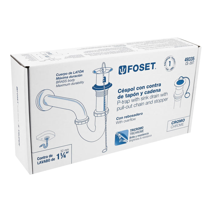 Céspol 1-1/4' c/contra, tapón y cadena, latón cromo,p/lavabo 49335