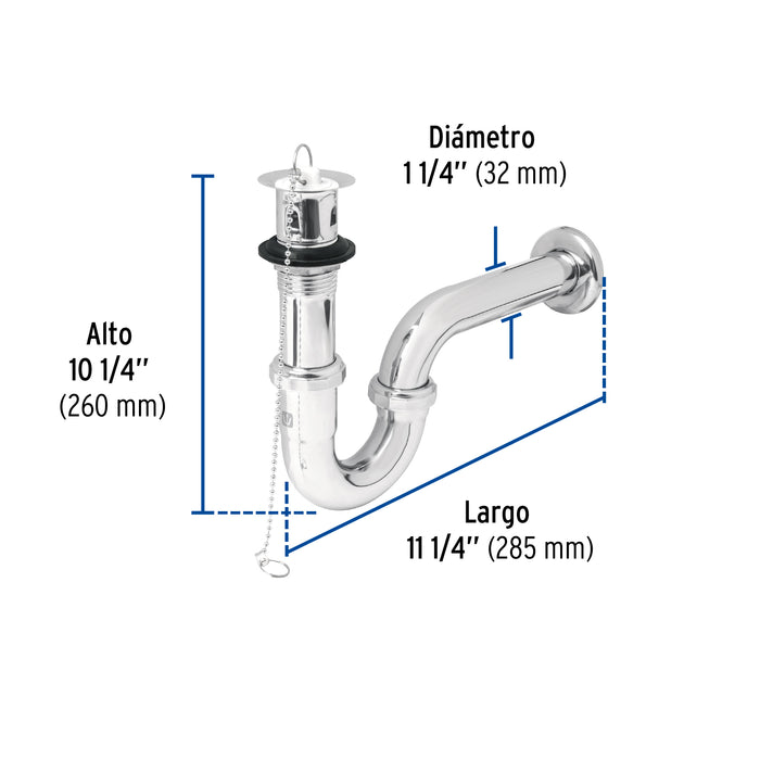 Céspol 1-1/4' c/contra, tapón y cadena, latón cromo,p/lavabo 49335
