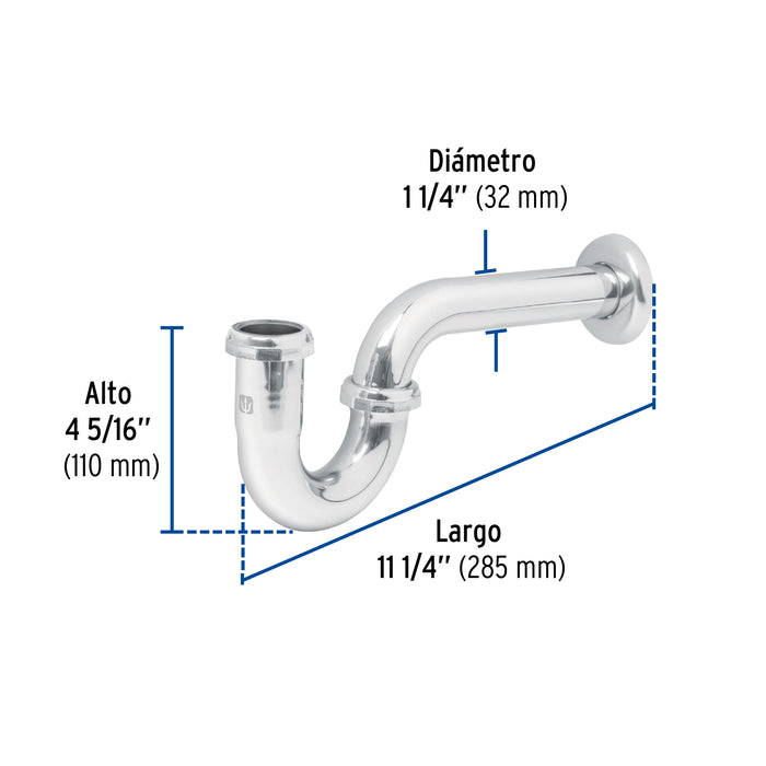 Céspol 1-1/4', sin contra, latón cromo, para lavabo, Foset 49985