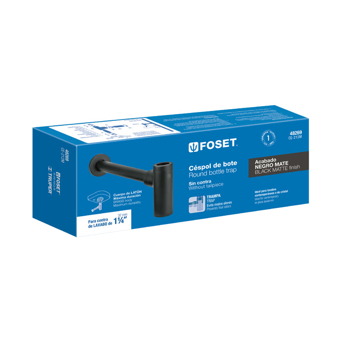 Céspol de bote minimalista 1 1/4', negro, para lavabo, Foset 48269