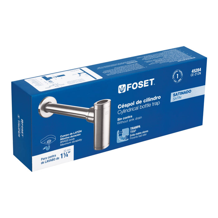 Céspol de bote minimalista 1 1/4', satín, para lavabo, Foset 45284