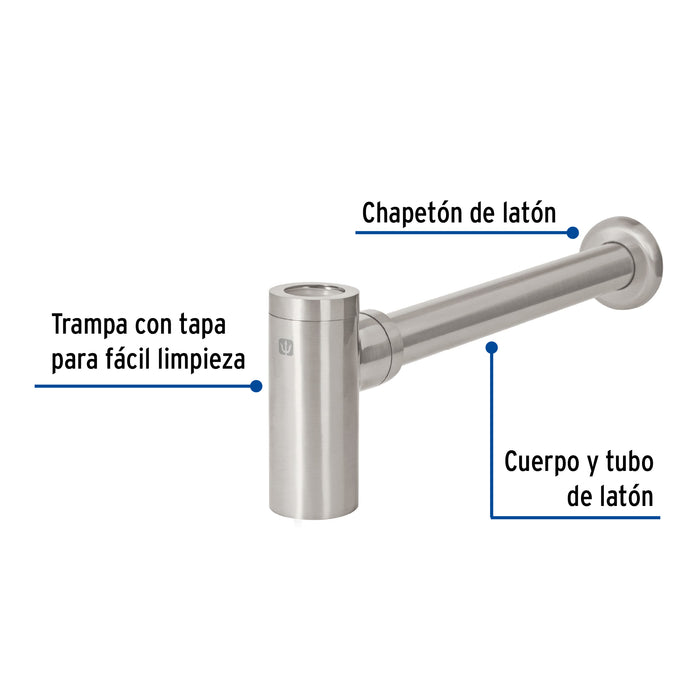 Céspol de bote minimalista 1 1/4', satín, para lavabo, Foset 45284
