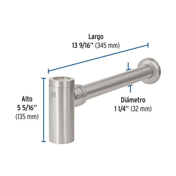 Céspol de bote minimalista 1 1/4', satín, para lavabo, Foset 45284