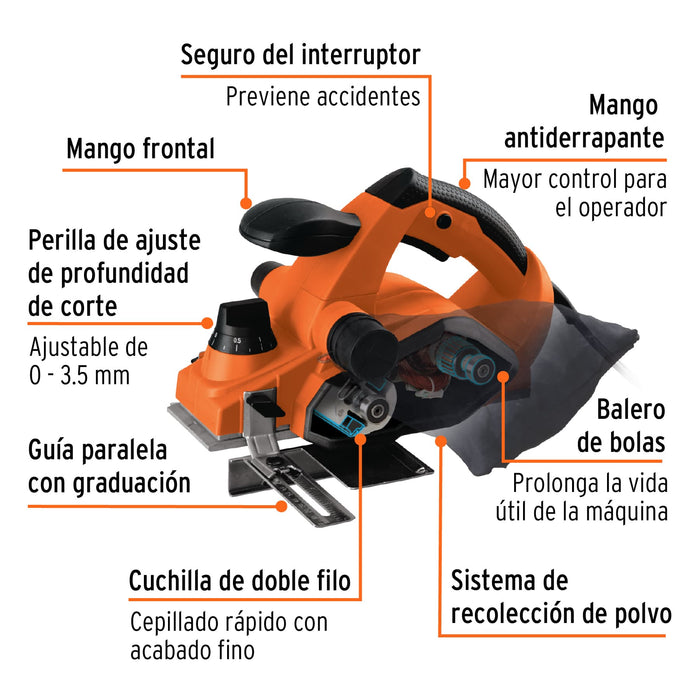 Cepillo eléctrico 3-1/4' 850 W, profesional, Truper Código: 100502