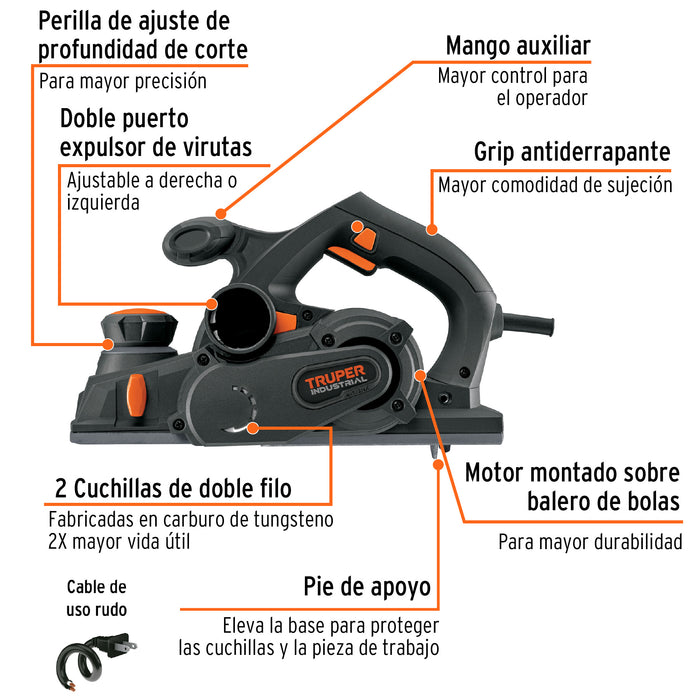 Cepillo eléctrico 4-1/2' 950 W, industrial, Truper 13089