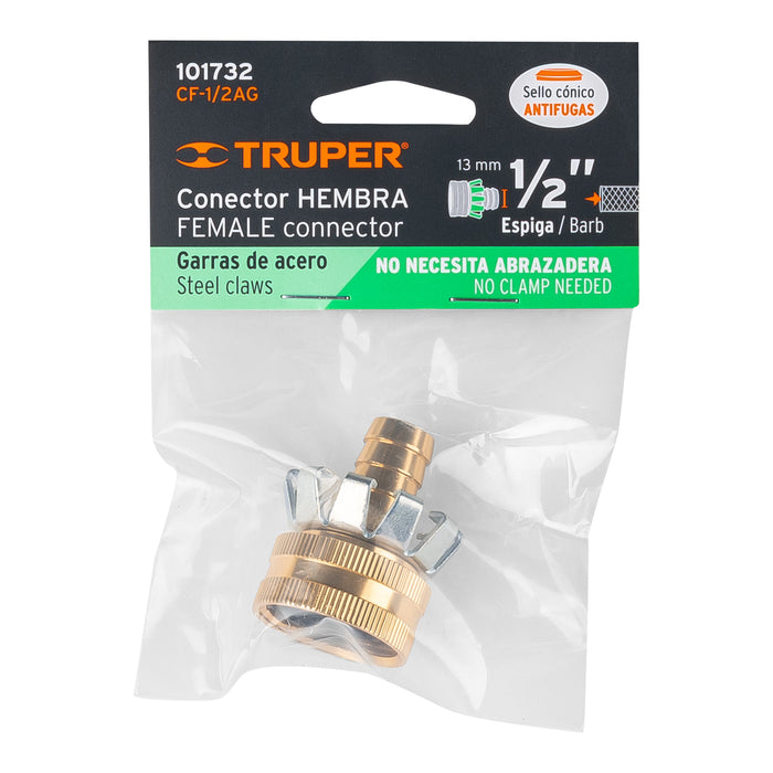 Conector 1/2' hembra tipo garra de aluminio, Truper Código: 101732