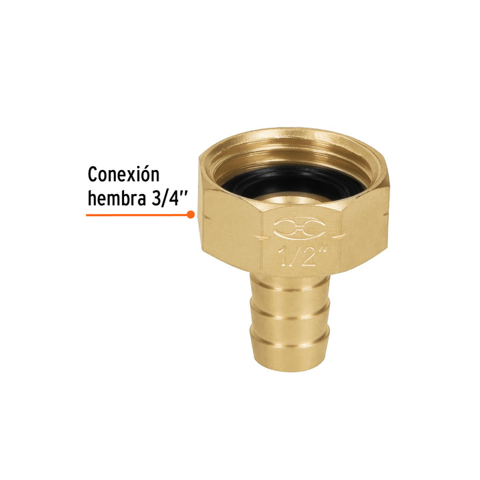 Conector 1/2' hembra de latón sólido para manguera, Truper Código: 12700