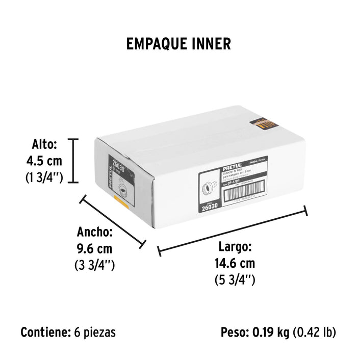 Conector 1/2' hembra de latón laminado, Pretul 26030