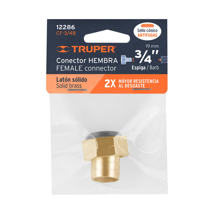Conector 3/4' hembra de latón sólido para manguera, Truper Código: 12286