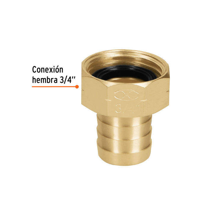 Conector 3/4' hembra de latón sólido para manguera, Truper Código: 12286