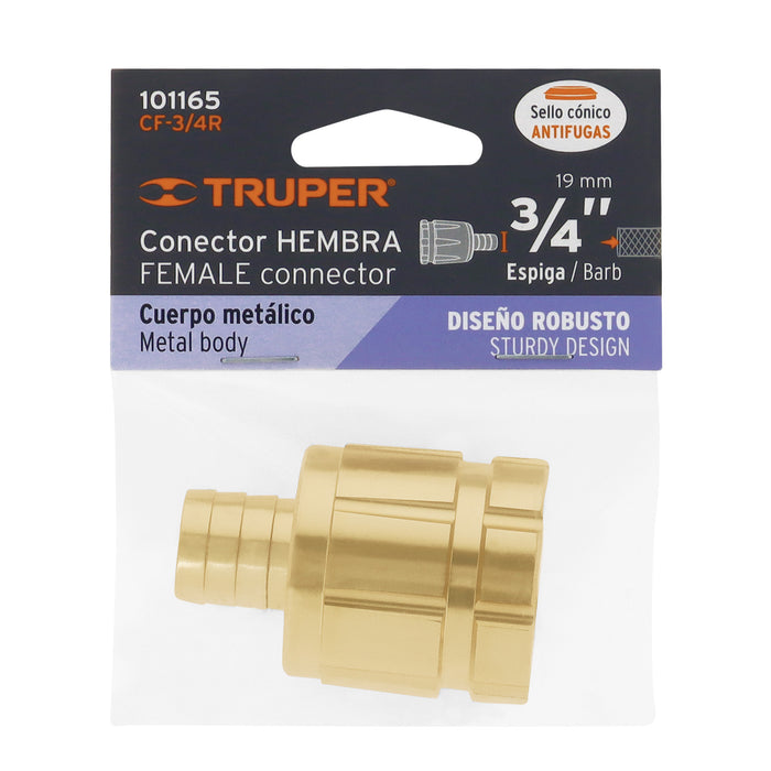 Conector 5/8' hembra de latón sólido para manguera, Truper Código: 12288