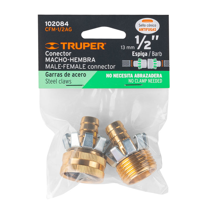 Juego de conectores 1/2' macho/hembra tipo garra de aluminio Código: 102084