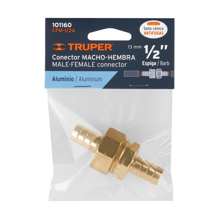 Juego de conectores 1/2' macho/hembra de aluminio, Truper Código: 101160