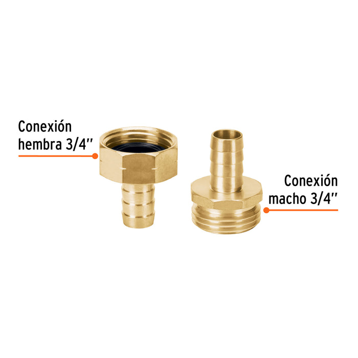 Conectores 1/2' macho y hembra de latón sólido para manguera Código: 12704