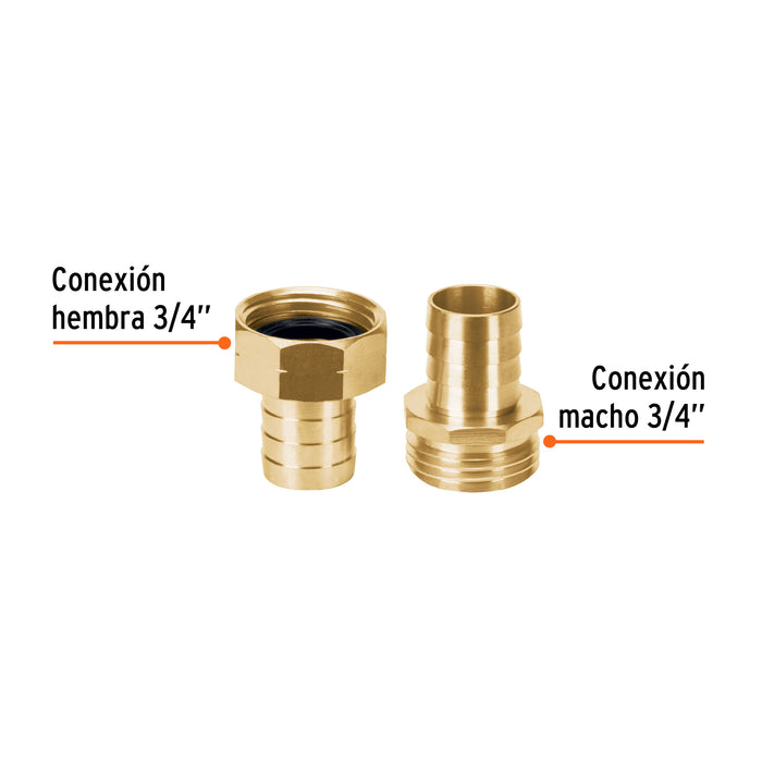 Conectores 3/4' macho y hembra de latón sólido para manguera Código: 12708