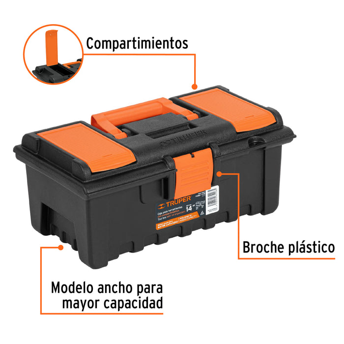 Caja para herramienta de 14' sin compartimentos, Truper 19854 CHA-14N
