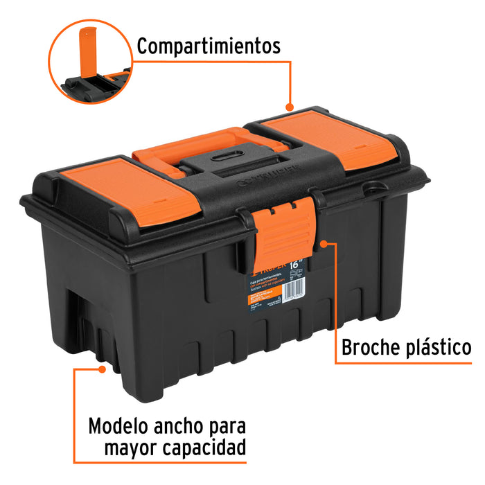 Caja para herramienta de 16' con compartimentos, Truper 11141 CHA-16NC