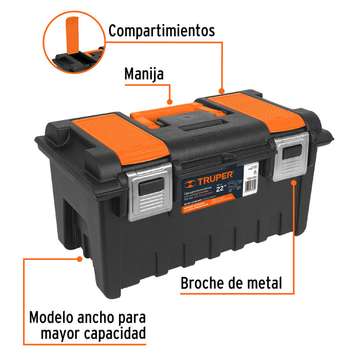 Caja p/herramienta 22' c/compartimentos y broches metálicos 11812 CHA-22S