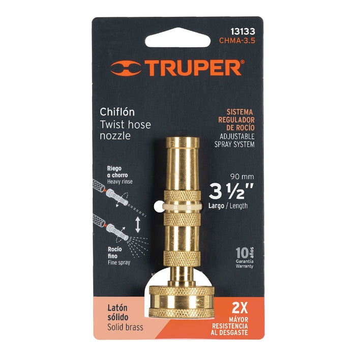 Chiflón 3-1/2' de latón maquinado para manguera, Truper 13133 CHMA-3.5