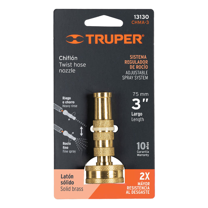 Chiflón 3' de latón maquinado para manguera, Truper 13130 CHMA-3