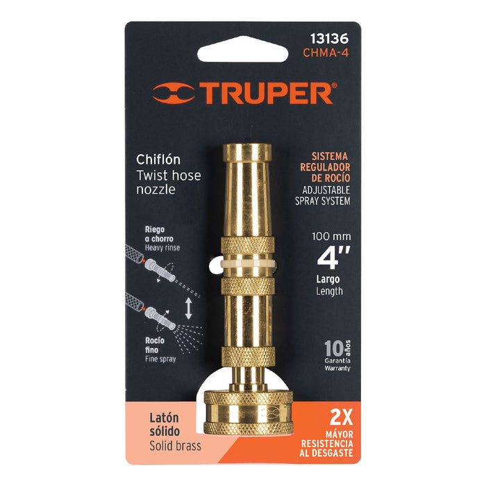 Chiflón 4' de latón maquinado para manguera, Truper 13136 CHMA-4