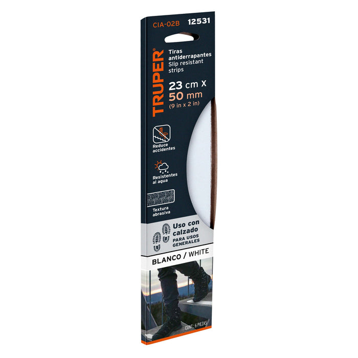 Tarjeta 6 tiras 23cm antiderrapantes blancas 50mm c/abrasivo 12531 CIA-02B