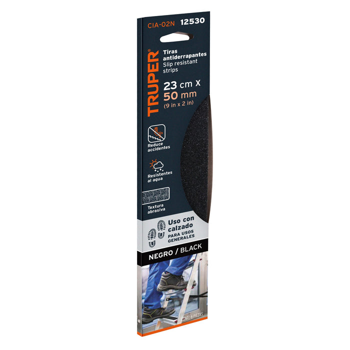 Tarjeta 6 tiras 23cm antiderrapantes negras 50mm c/abrasivo 12530 CIA-02N