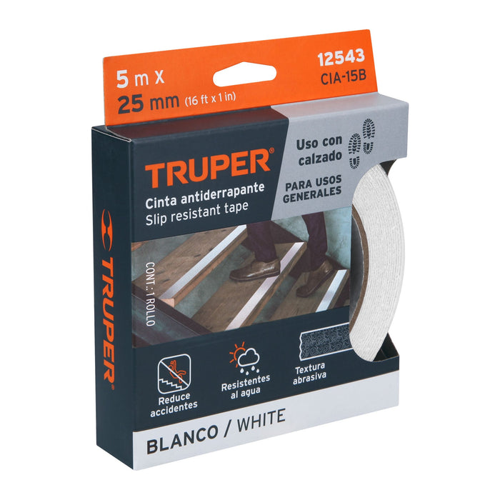 Rollo de 5m de cinta antiderrapante blanca 25mm con abrasivo 12543 CIA-15B