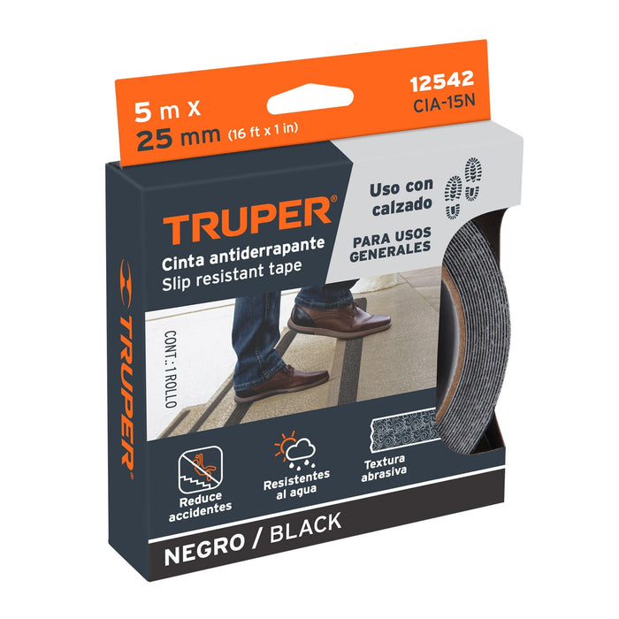 Rollo de 5 m de cinta antiderrapante negra 25mm con abrasivo 12542 CIA-15N