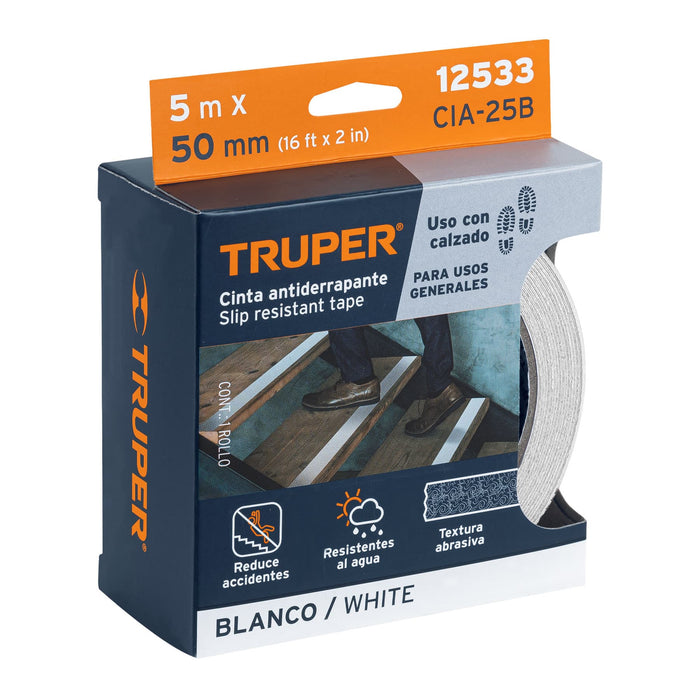Rollo de 5m de cinta antiderrapante blanca 50mm con abrasivo 12533 CIA-25B