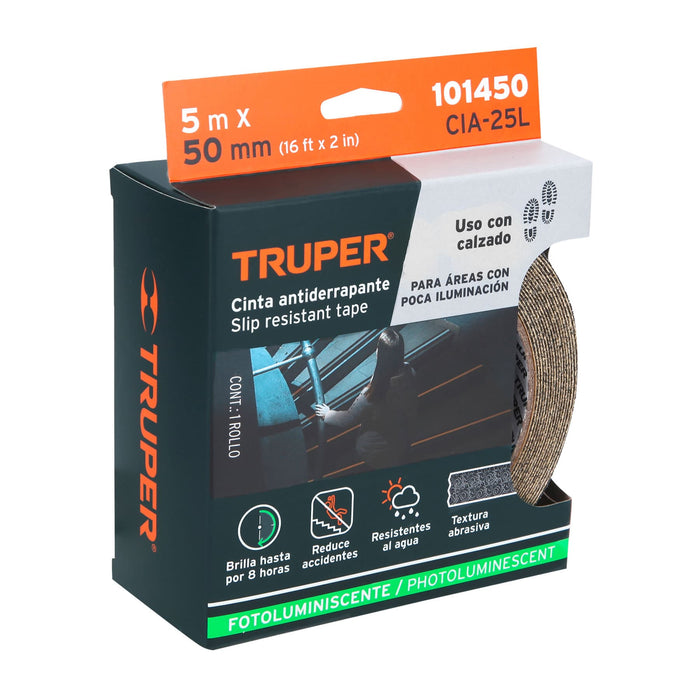 Rollo de 5 m cinta antiderrapante fotolumini. 50 mm abrasivo 101450 CIA-25L