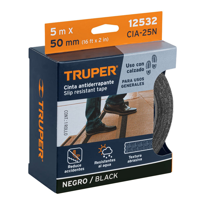 Rollo de 5 m de cinta antiderrapante negra 50mm con abrasivo 12532 CIA-25N
