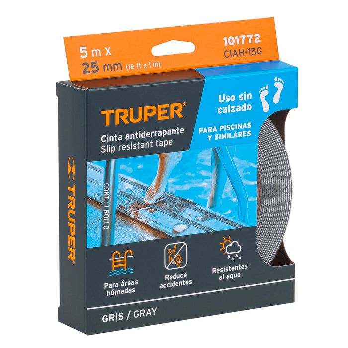 Rollo de 5 m cinta antiderrapante 25mm gris p/áreas húmedas 101772 CIAH-15G