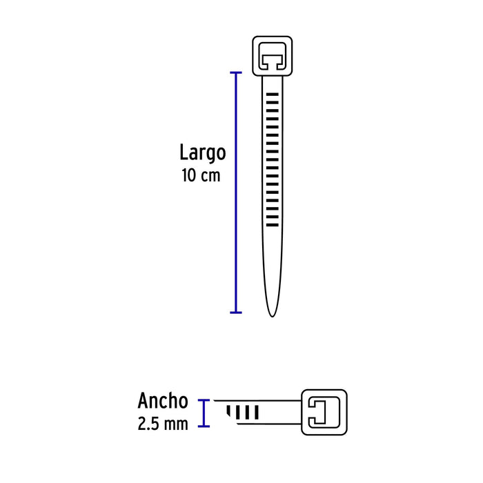 Bolsa con 100 cinchos plásticos 18 lb, 100x2.5 mm, negros 44320