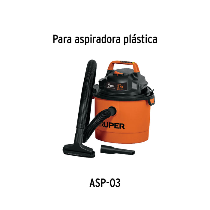 Aspiradora de sólidos y líquidos, 3 gal, plástica, Truper 12091 ASP-03