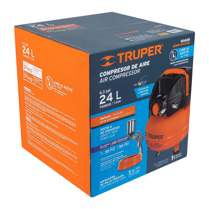 Kit comp libre de aceite 24 L, 2-2/3 HP, PIPI-420 y manguera 101428 COMP-KIT24S