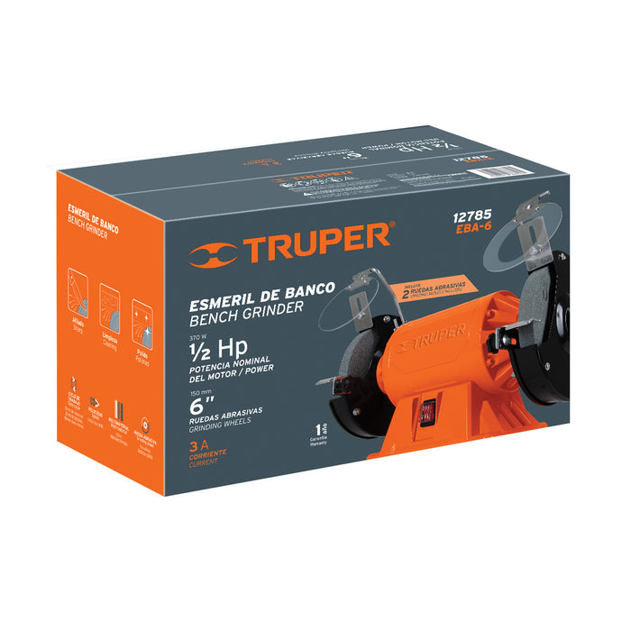 Esmeril de banco de 6' de 1/2 HP (370 W), Truper 12785 EBA-6