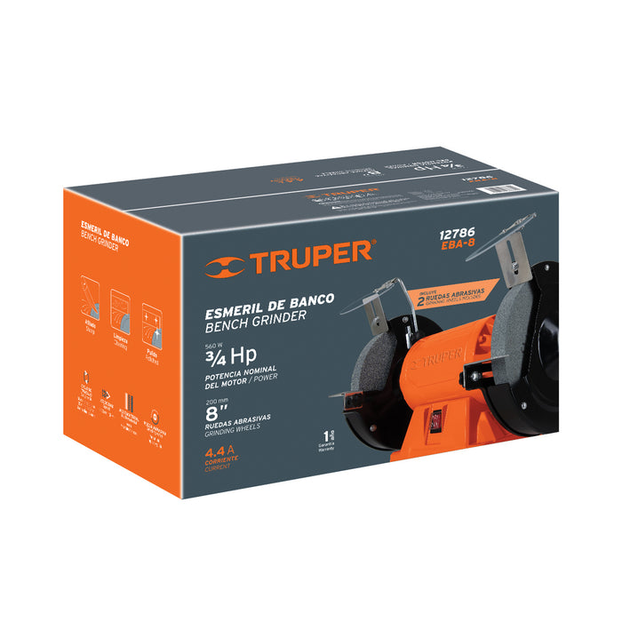 Esmeril de banco de 8' de 3/4 HP (560 W), Truper 12786 EBA-8