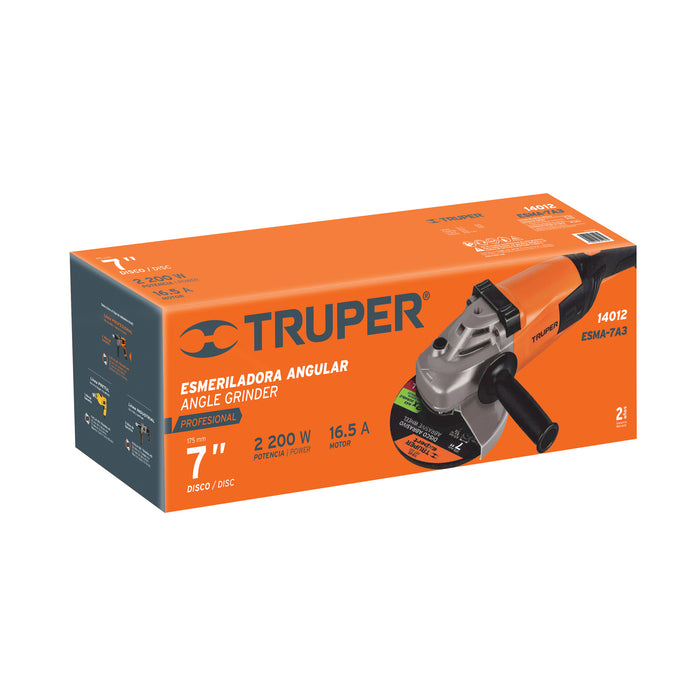 Esmeriladora angular 7' 2200 W, profesional, Truper 14012 ESMA-7A3