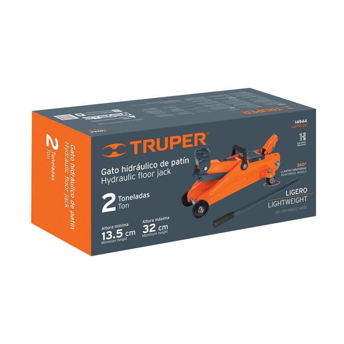 Gato hidráulico de patín, 2t, 30 movimientos, Truper 14944 GAPA-2E