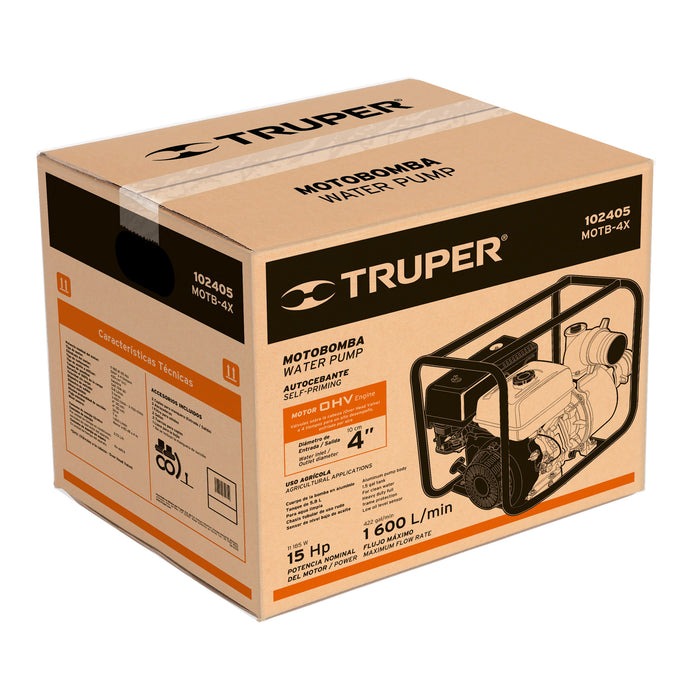 Motobomba autocebante 4' x 4' a gasolina 9 HP, Truper 17118 MOTB-4